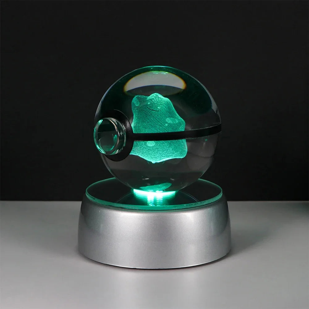 Pokemon Crystal Ball Pikachu Gengar Eevee Mewtwo Lacario Anime Game Pokeball Led Night Light Base Kids Birthday Gift Home Decor