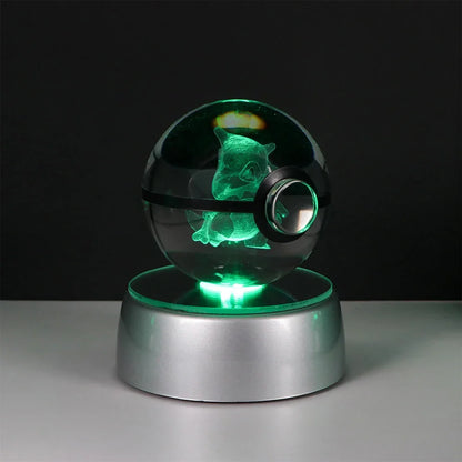 Pokemon Crystal Ball Pikachu Gengar Eevee Mewtwo Lacario Anime Game Pokeball Led Night Light Base Kids Birthday Gift Home Decor